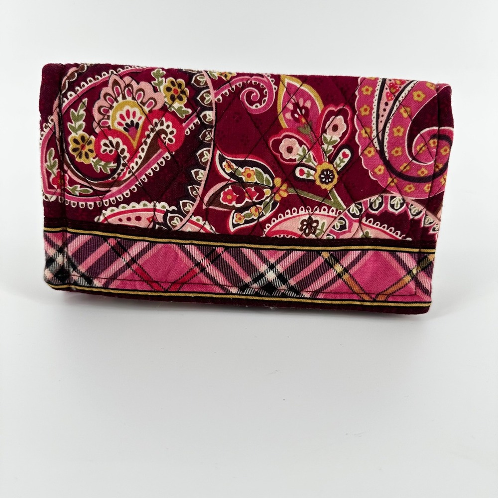Vera Bradley Plum Petals Paisley Quilted Cotton Trifold Wallet Burgundy Pink